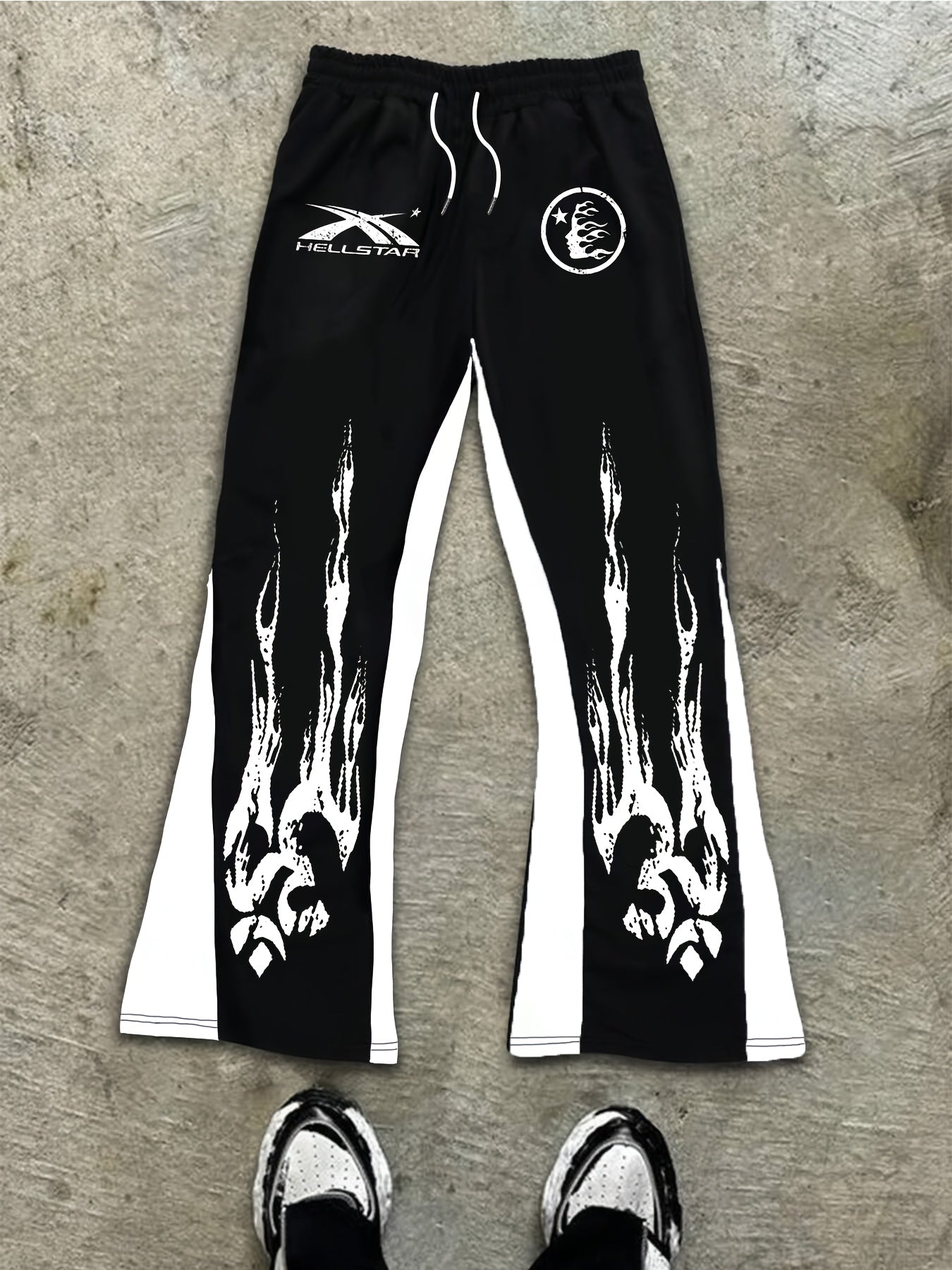 Flame Graphic Print Bell Bottom Pants