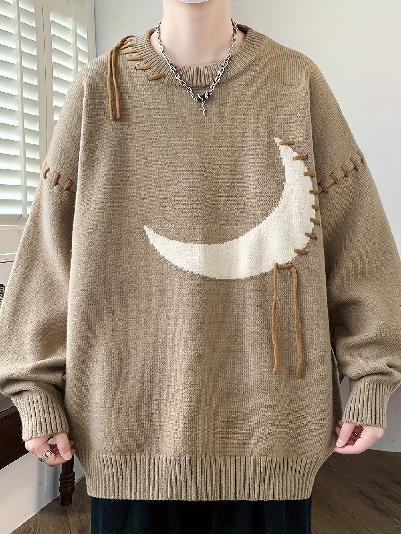 Men's Casual Loose Fit Distressed Asymmetrical Hem Sweater