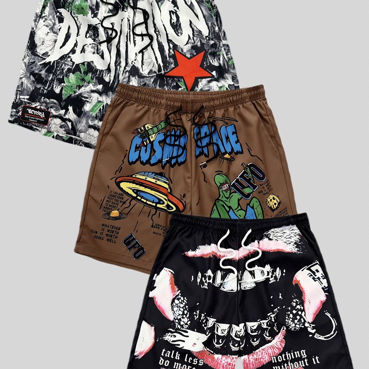 Men's Three-Piece Set Printed Beach Shorts