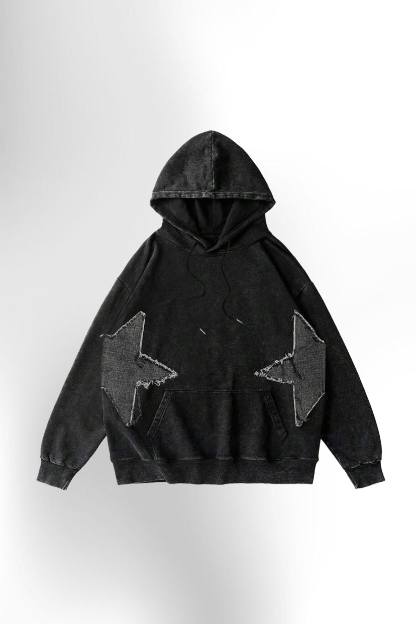 Vintage Drop Shoulder Patchwork Hoodie
