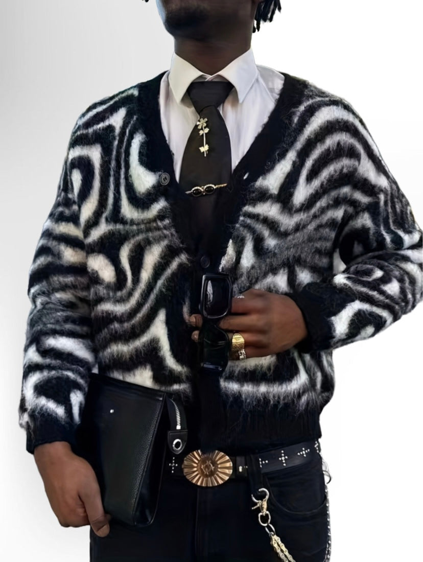 Zebra Pattern Knit Cardigan