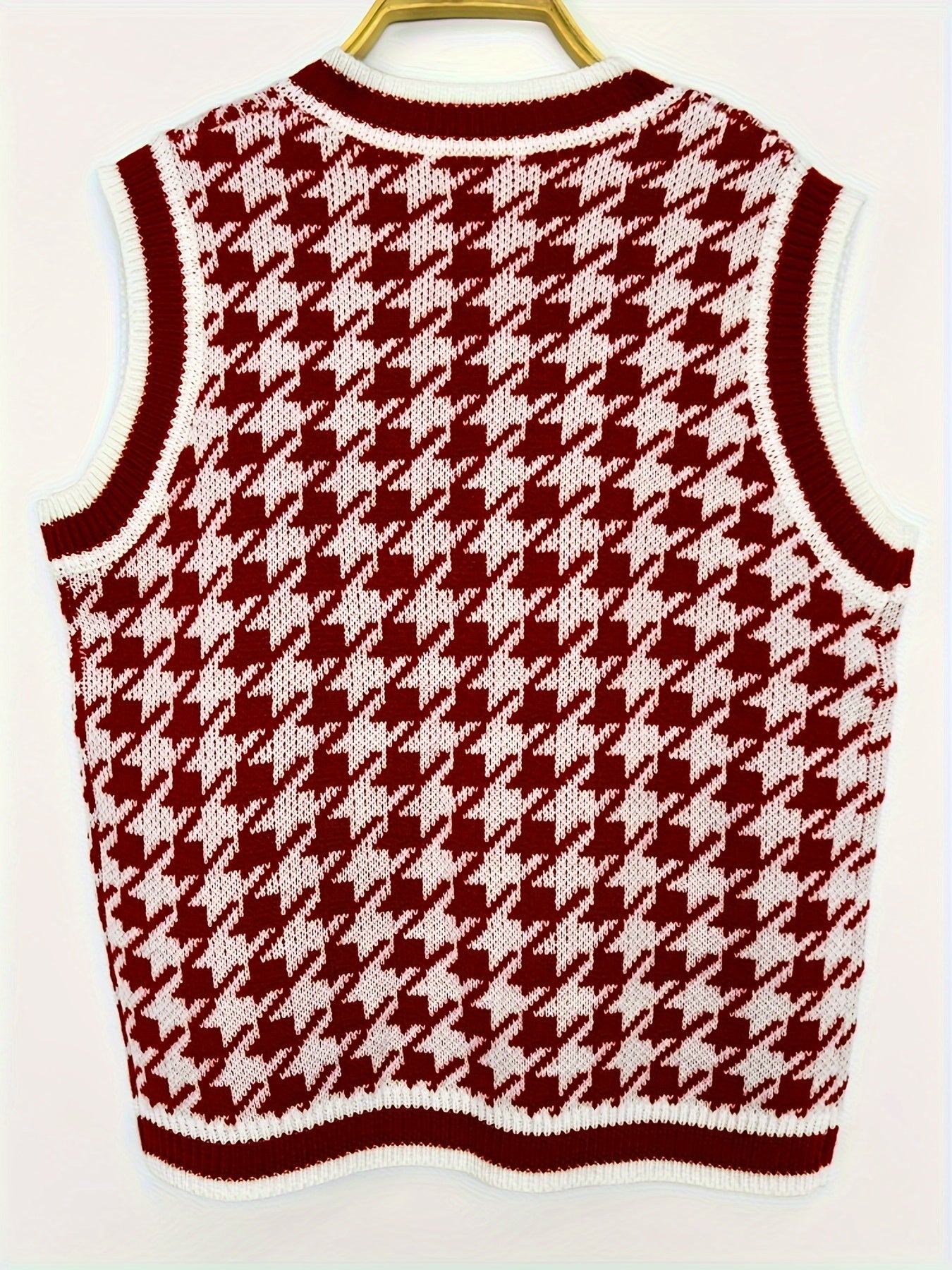 Houndstooth Print V Neck Sweater Vest