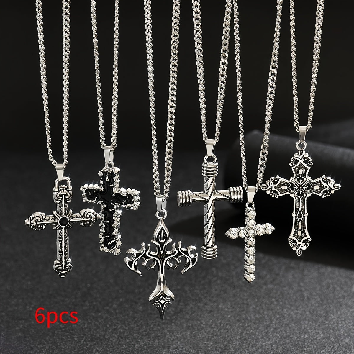 6pcs Men'S Stainless Steel Chain Necklace Set