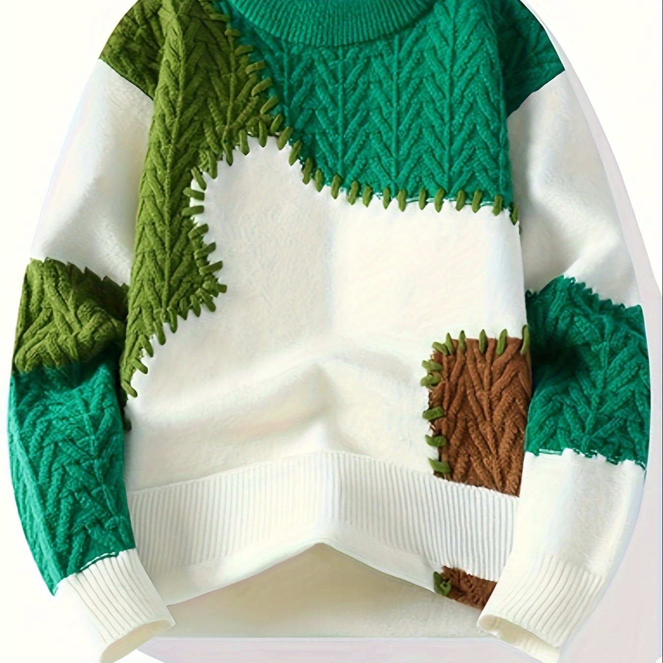 Men's Color-Block Cable Knit Sweater