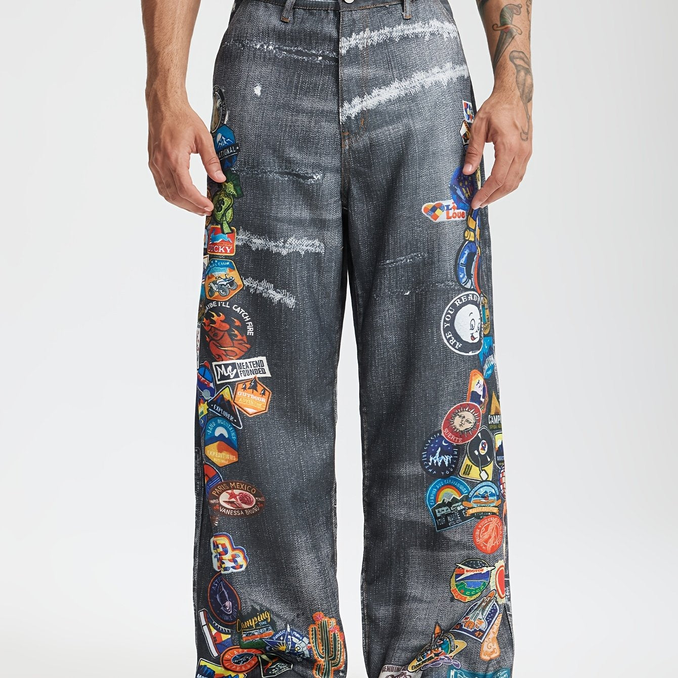 Men's Streetwear Imitation Denim Wide-Leg Pants