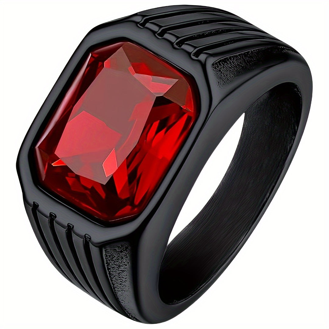 1pc Retro Octagonal Ring with Color Stone