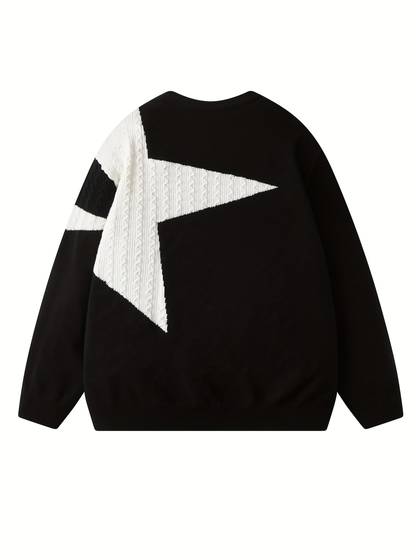 Men's Black & White Contrast Crew Neck Sweater