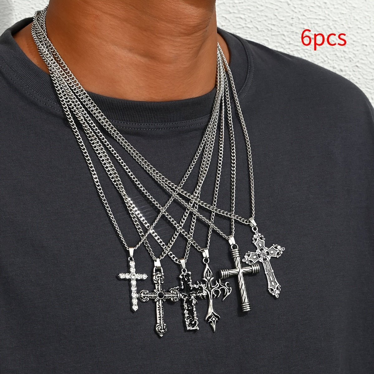 6pcs Men'S Stainless Steel Chain Necklace Set