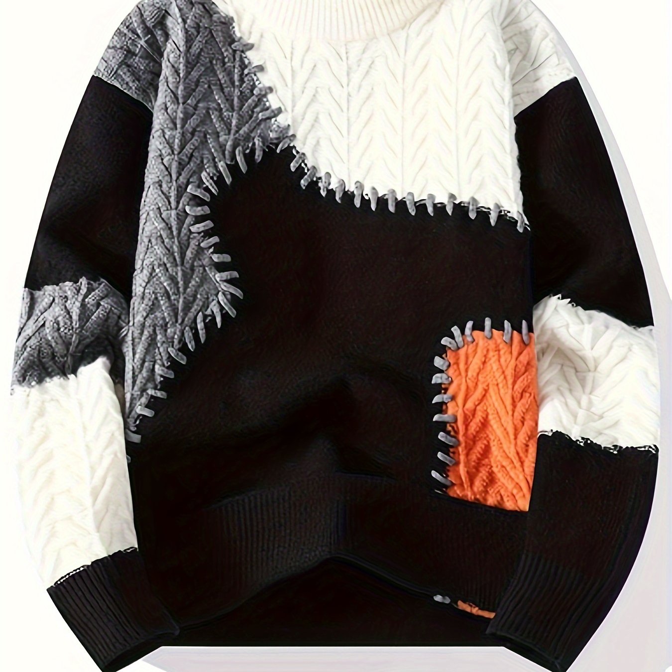 Men's Color-Block Cable Knit Sweater