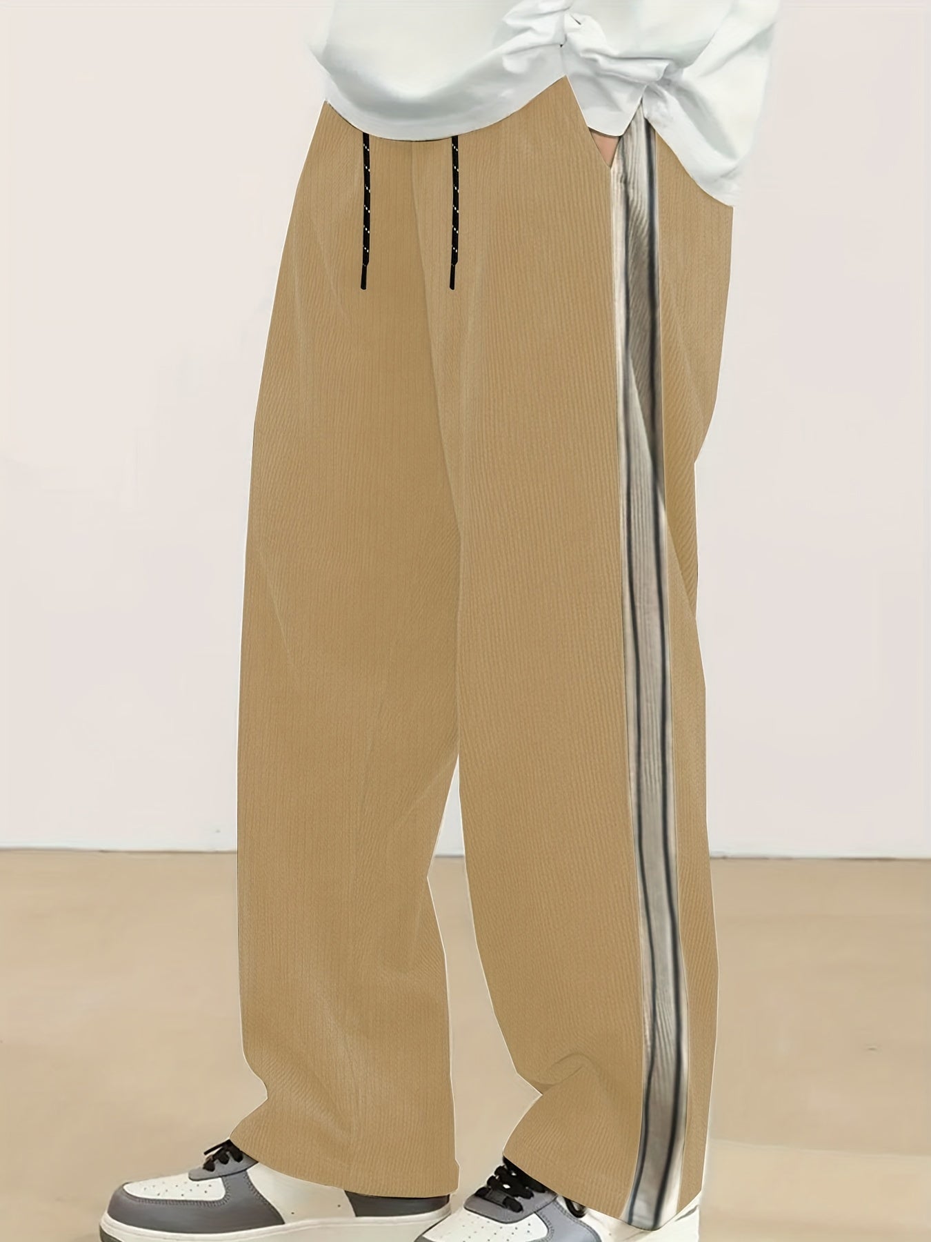 Men's Casual Straight-Leg Jacquard Striped Pants