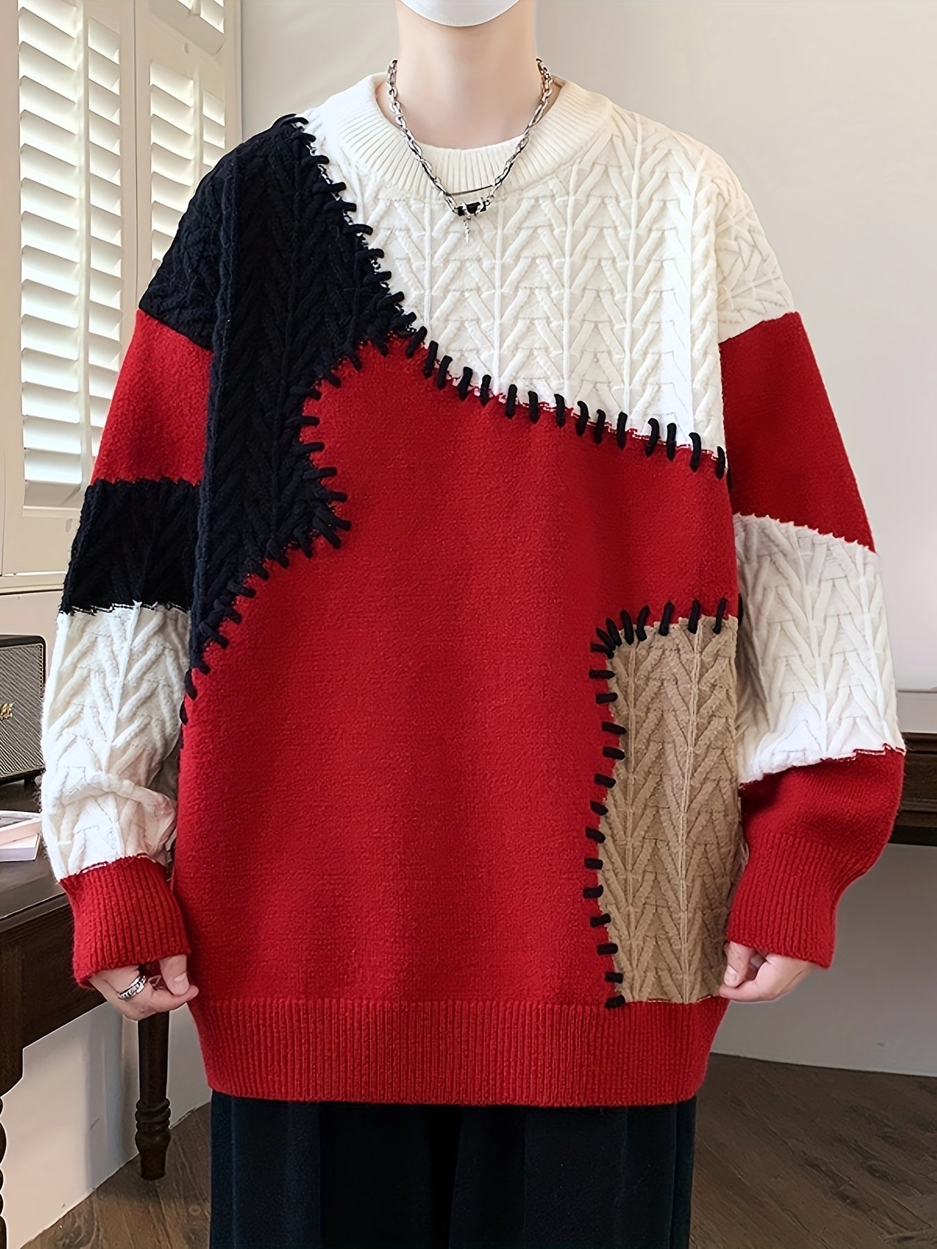 Men's Color-Block Cable Knit Sweater