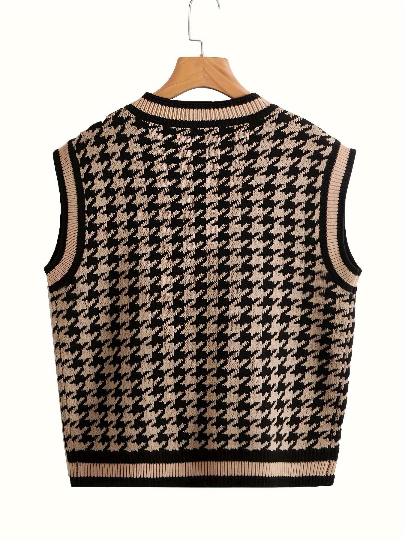 Houndstooth Print V Neck Sweater Vest