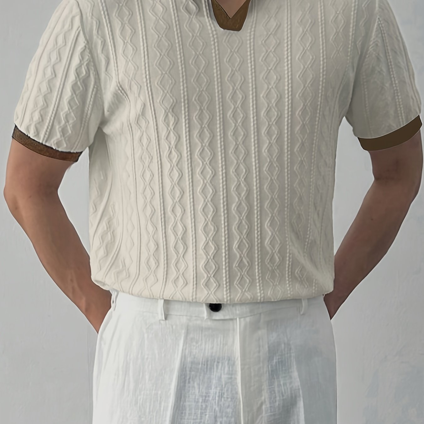 Men's Summer Slim Fit Contrast Collar Short Sleeve Knit Sweater