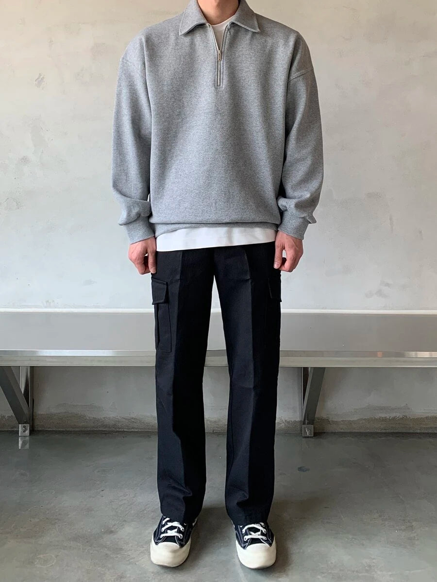 Men Quarter Zipper Drop Shoulder Pullover