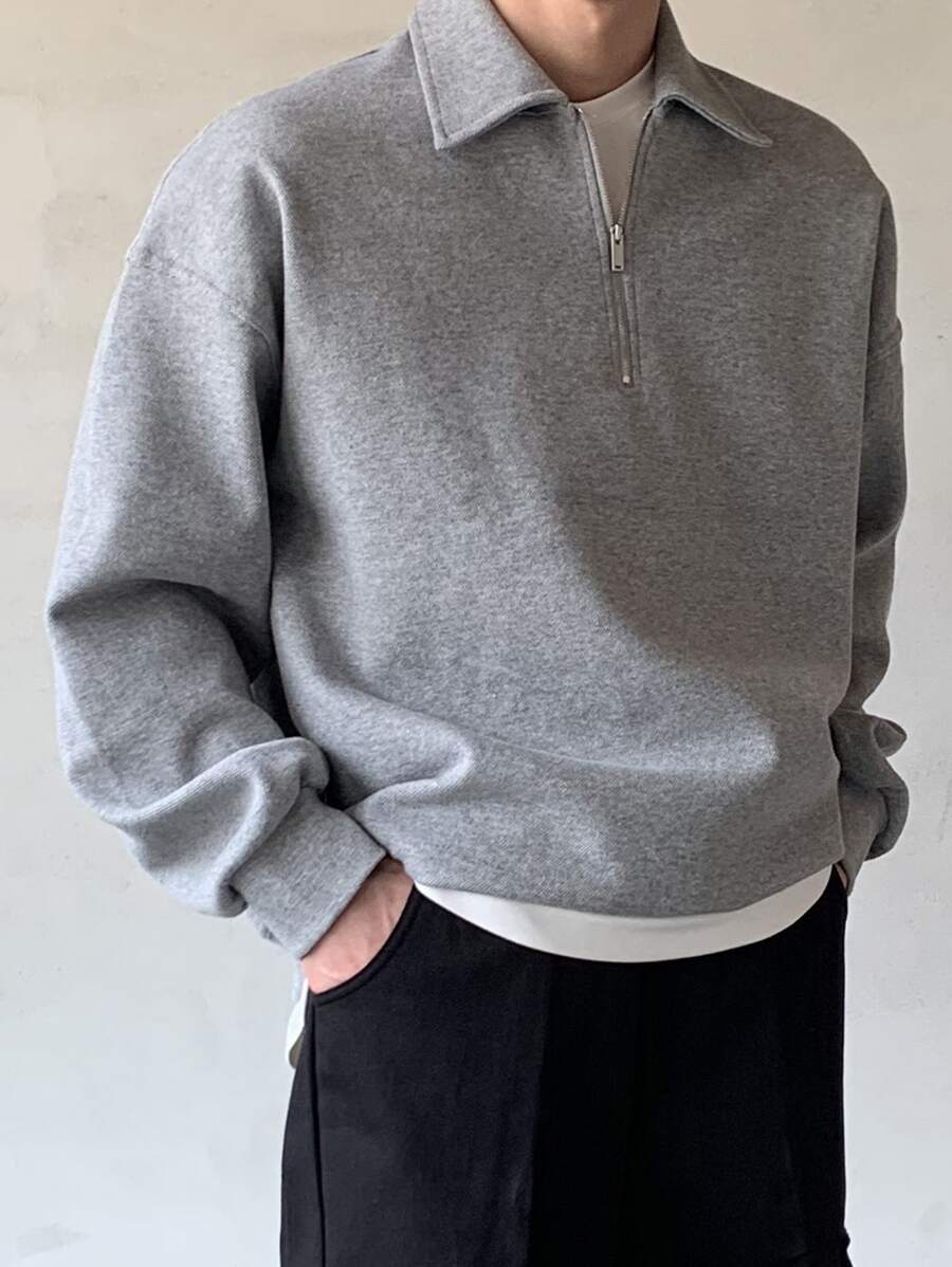 Men Quarter Zipper Drop Shoulder Pullover