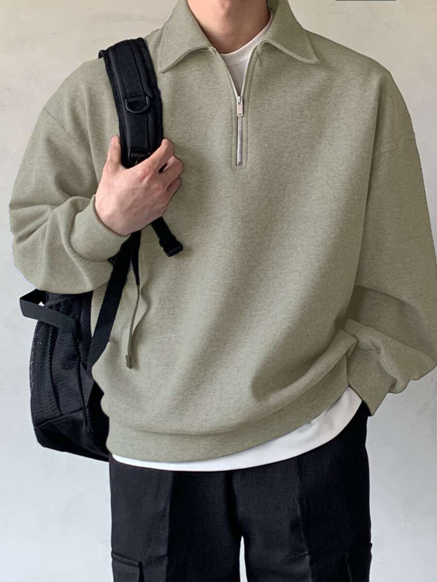 Men Quarter Zipper Drop Shoulder Pullover