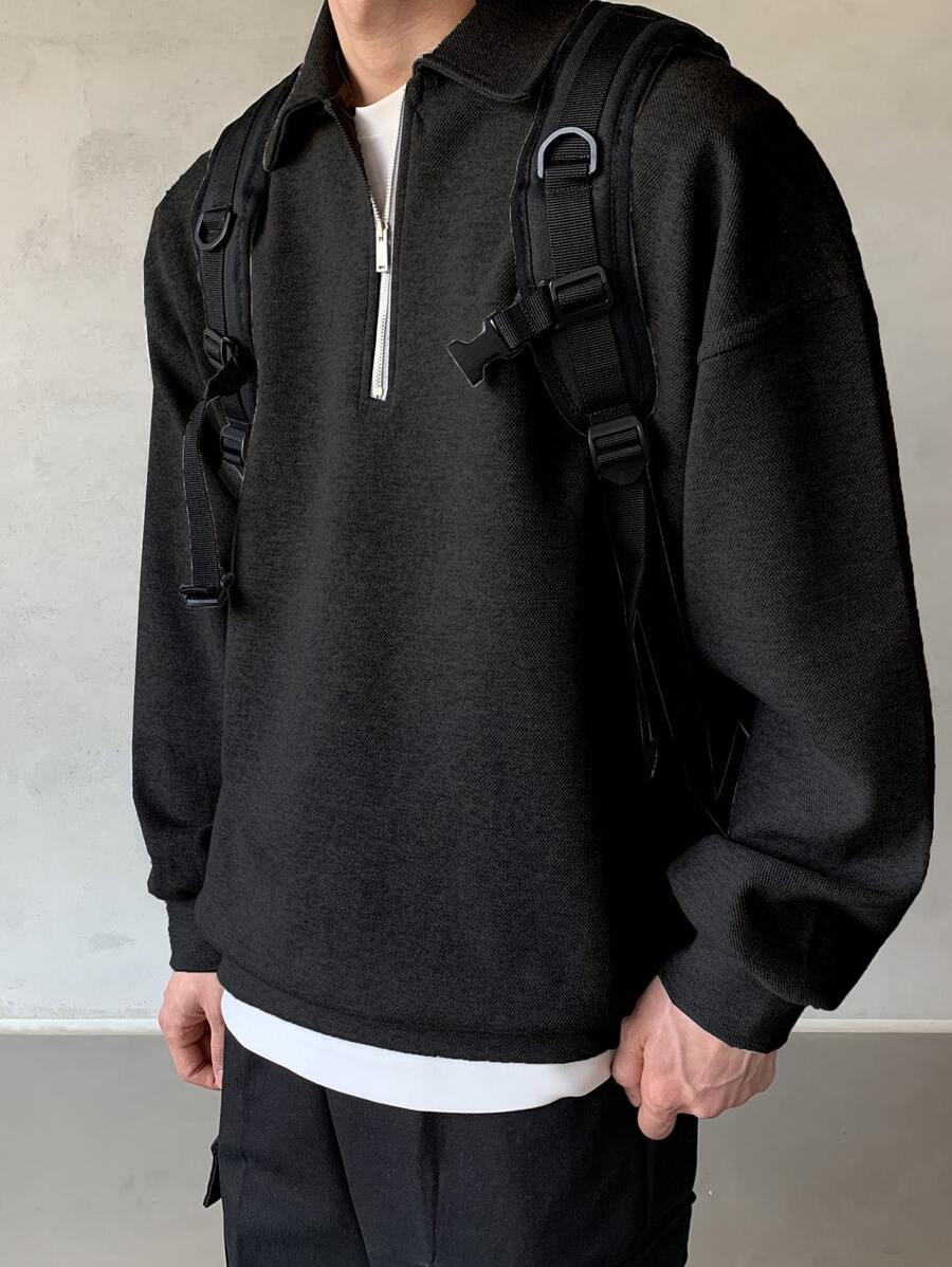 Men Quarter Zipper Drop Shoulder Pullover
