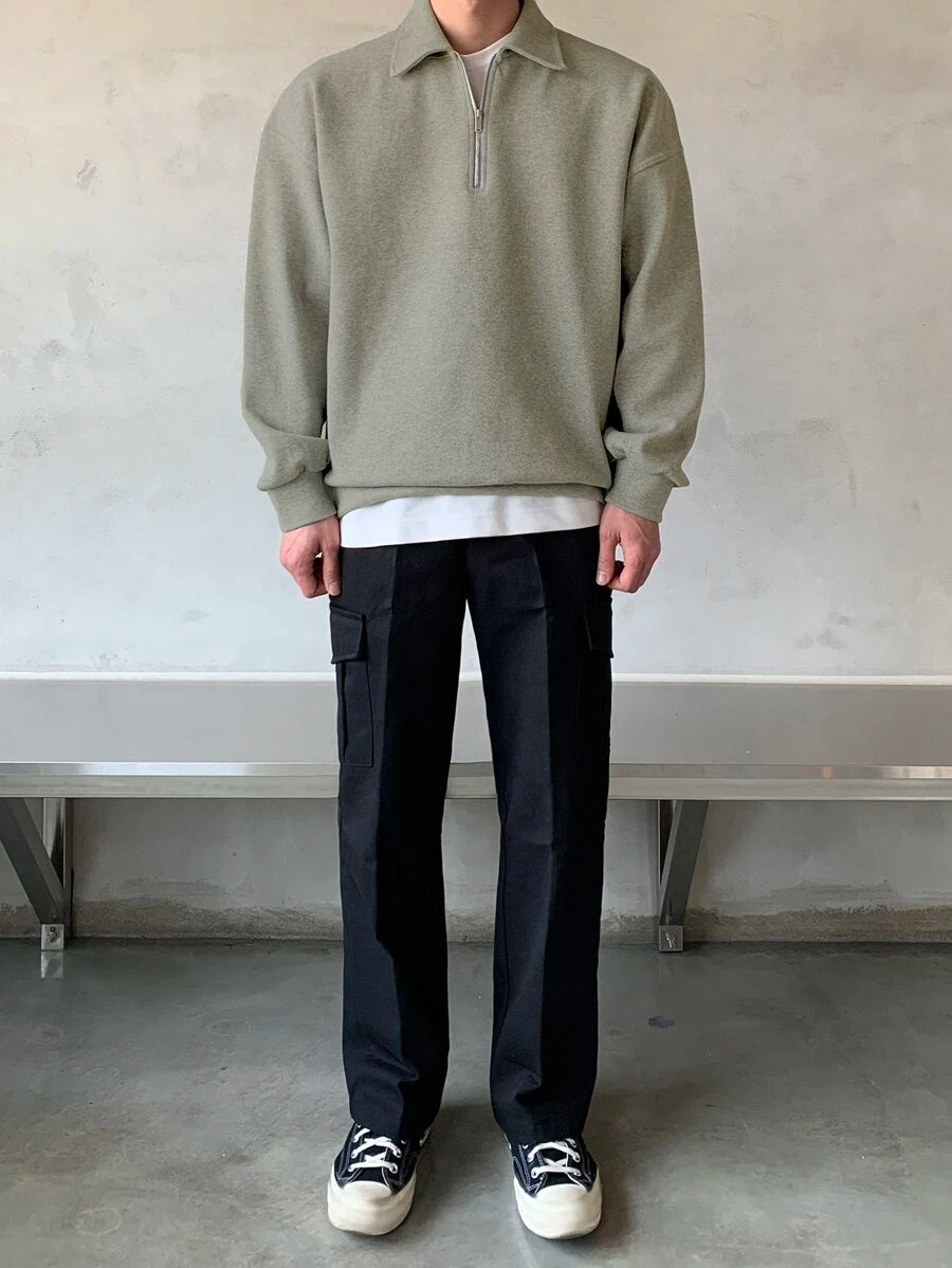 Men Quarter Zipper Drop Shoulder Pullover