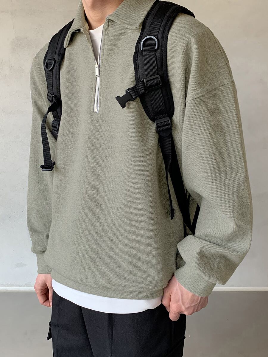 Men Quarter Zipper Drop Shoulder Pullover