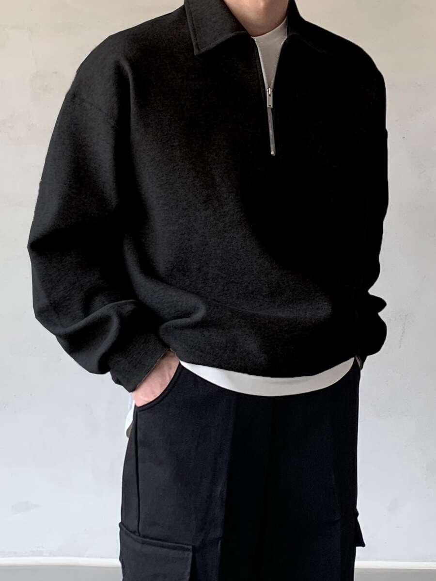 Men Quarter Zipper Drop Shoulder Pullover