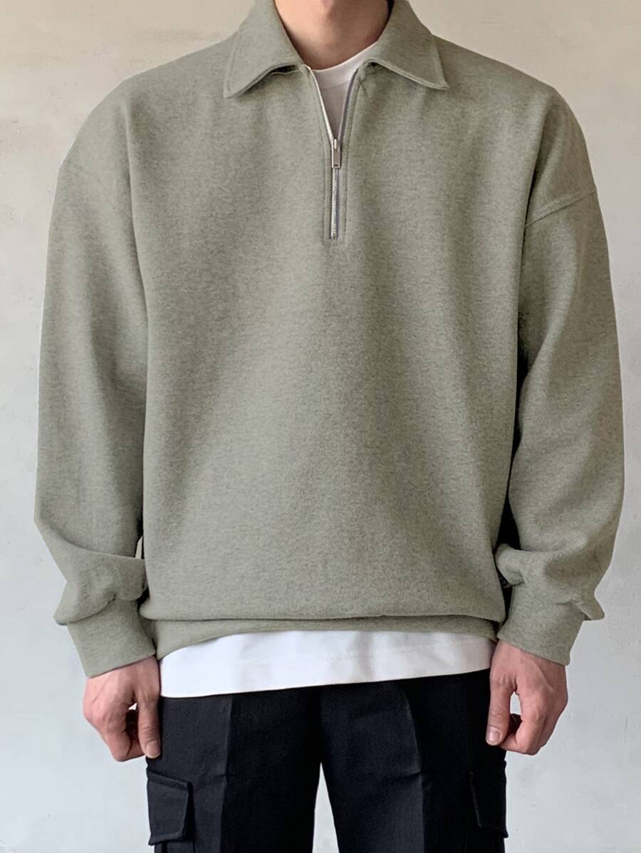 Men Quarter Zipper Drop Shoulder Pullover