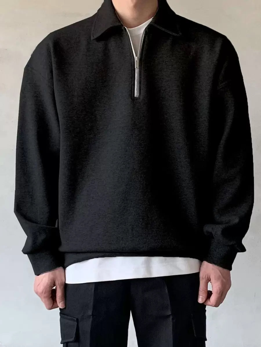 Men Quarter Zipper Drop Shoulder Pullover