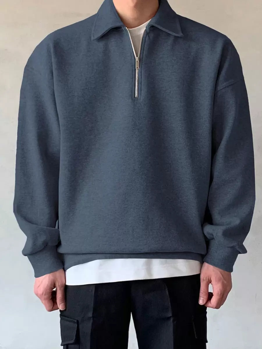 Men Quarter Zipper Drop Shoulder Pullover