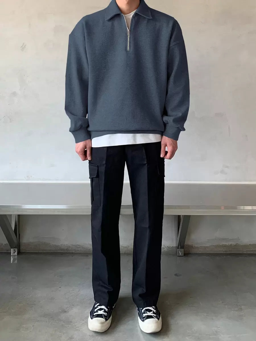 Men Quarter Zipper Drop Shoulder Pullover