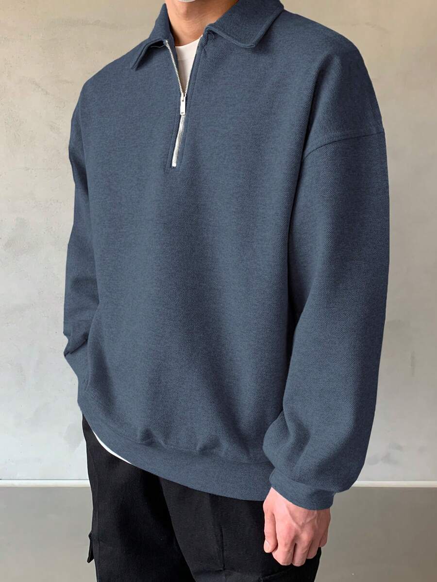 Men Quarter Zipper Drop Shoulder Pullover