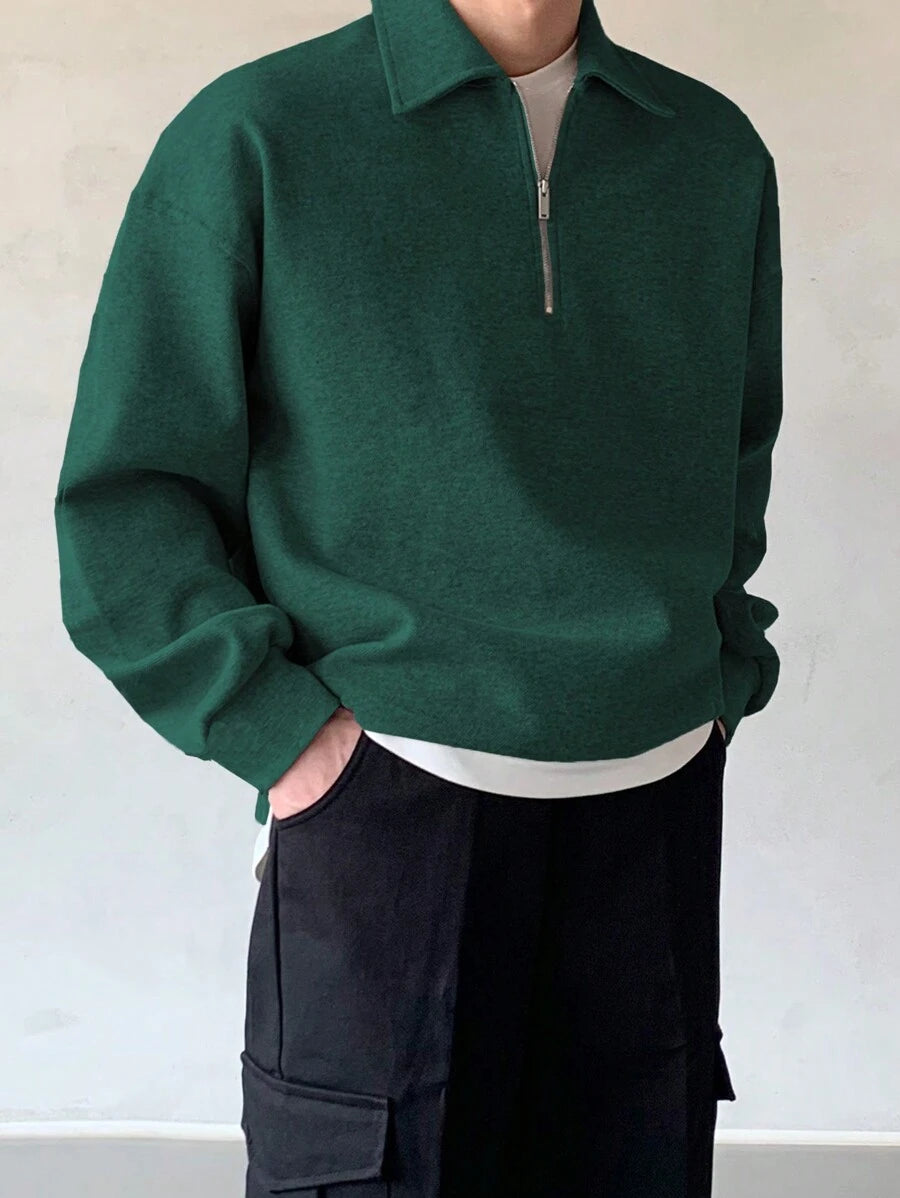 Men Quarter Zipper Drop Shoulder Pullover
