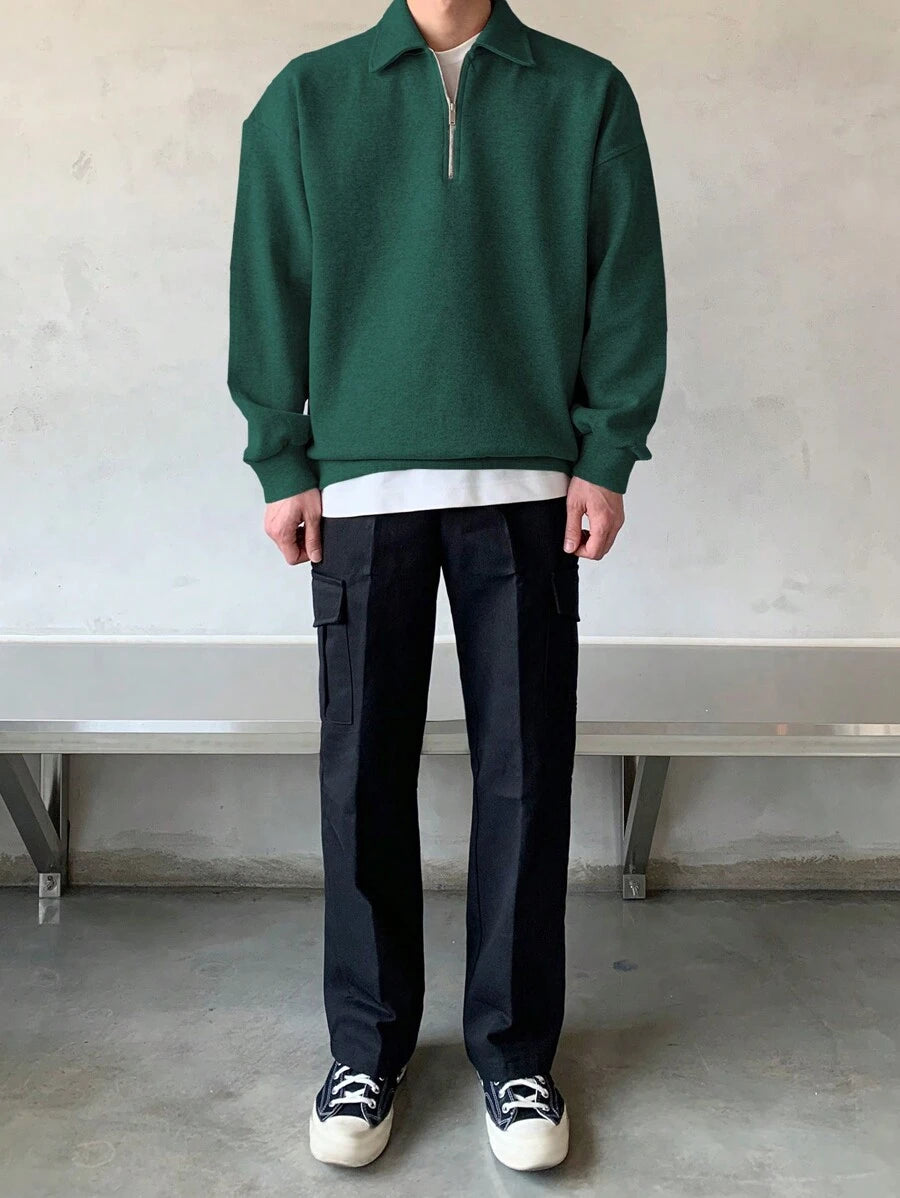Men Quarter Zipper Drop Shoulder Pullover