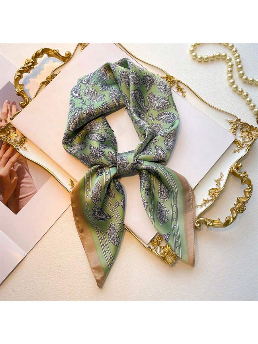 1pc Men Paisley Printed Imitation Silk Bandana Neckerchief