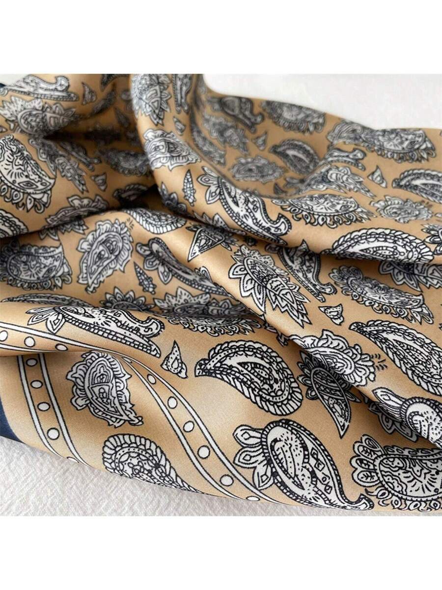 1pc Men Paisley Printed Imitation Silk Bandana Neckerchief