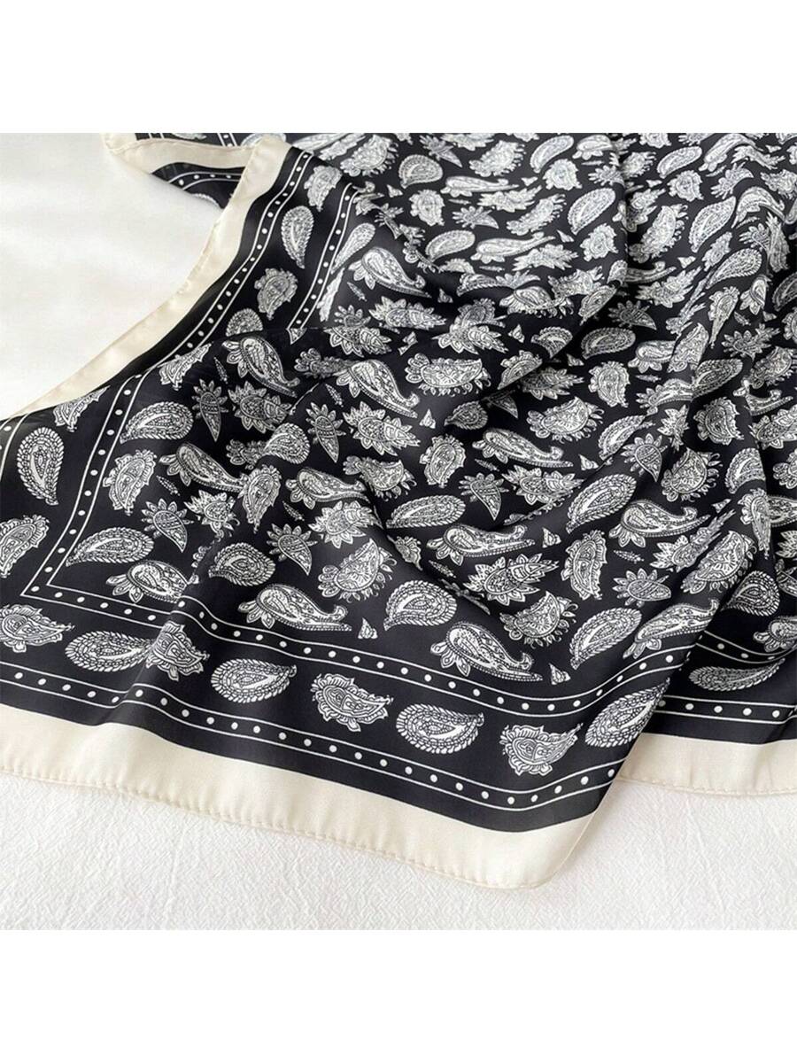 1pc Men Paisley Printed Imitation Silk Bandana Neckerchief