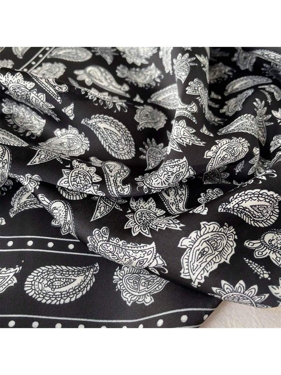 1pc Men Paisley Printed Imitation Silk Bandana Neckerchief