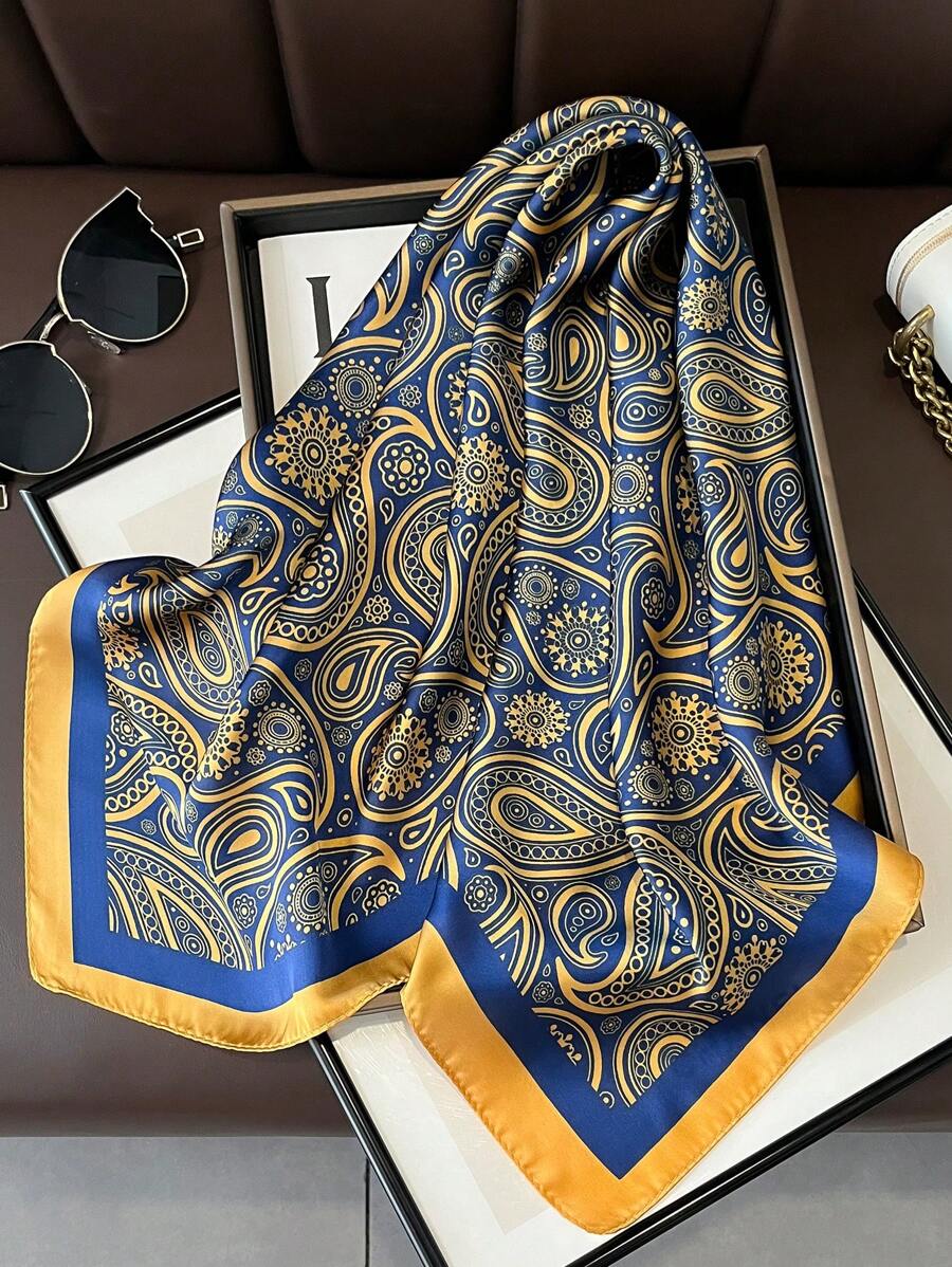 1pc Paisley Printed 70cm Faux Silk Square Scarf/Bandana