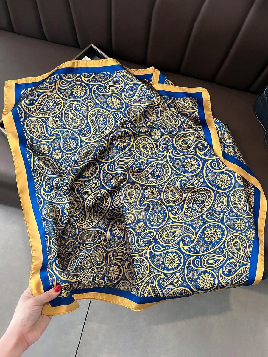 1pc Paisley Printed 70cm Faux Silk Square Scarf/Bandana