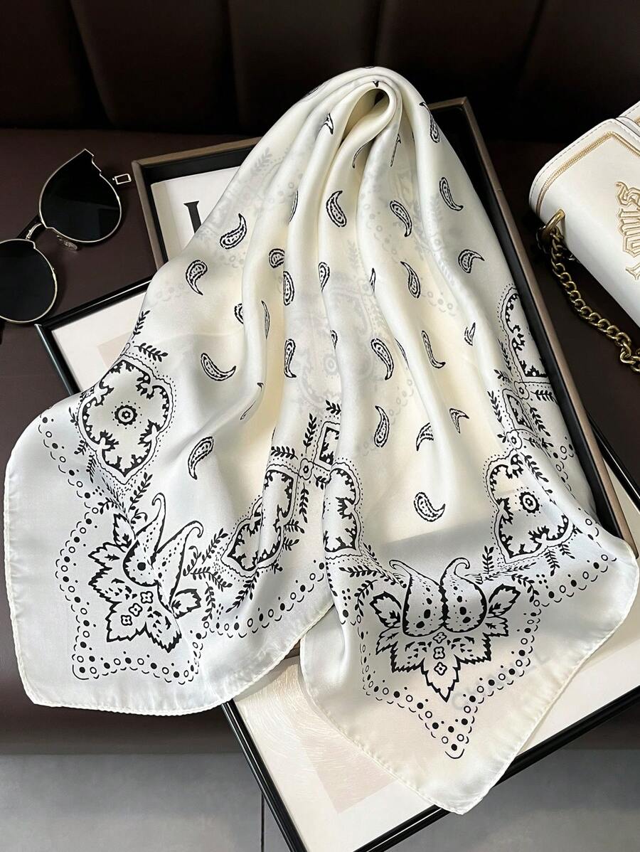 1pc Paisley Printed 70cm Faux Silk Square Scarf/Bandana