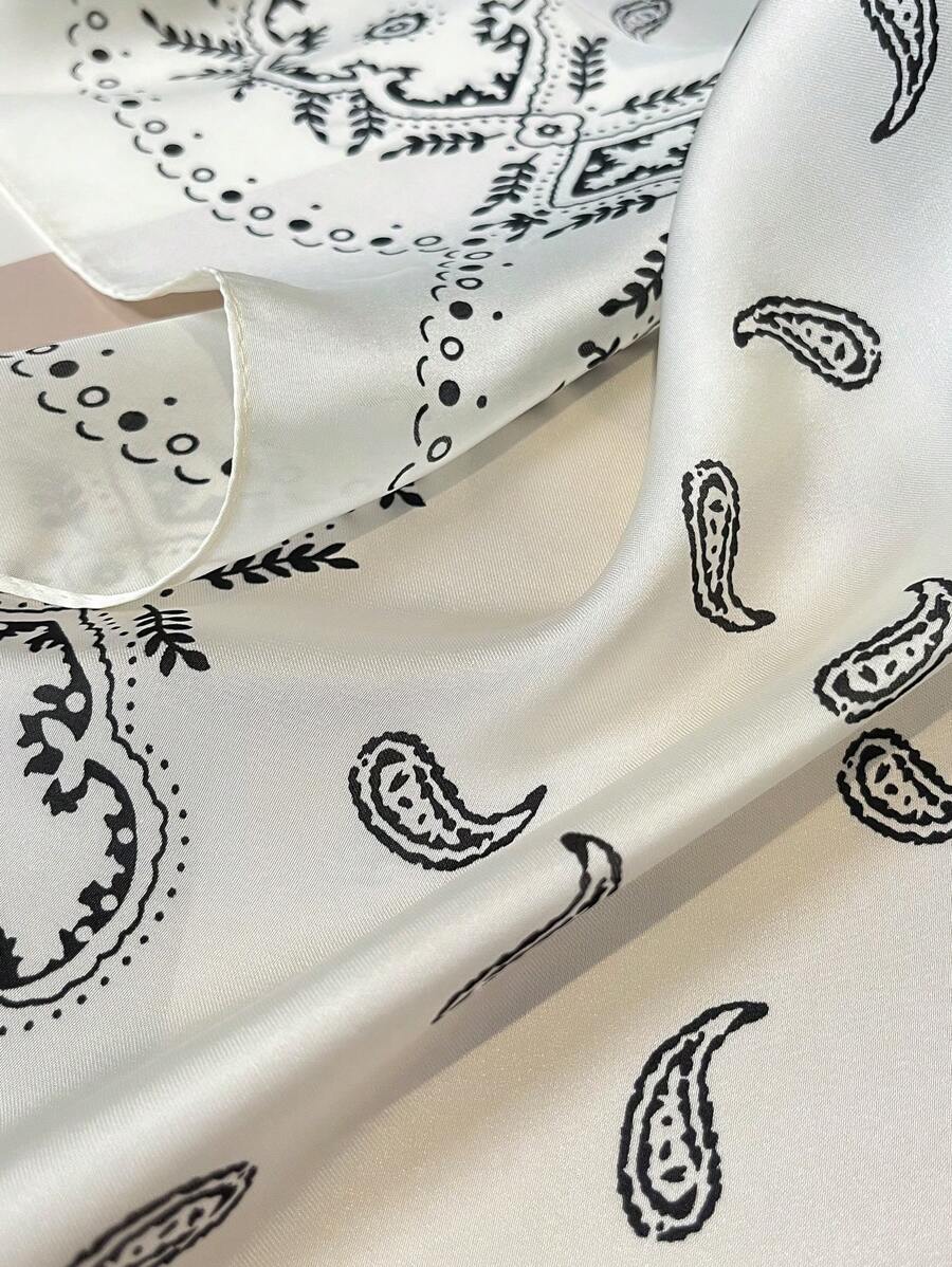 1pc Paisley Printed 70cm Faux Silk Square Scarf/Bandana