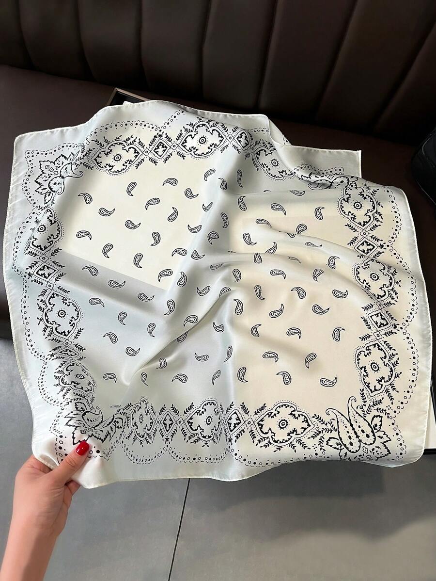 1pc Paisley Printed 70cm Faux Silk Square Scarf/Bandana