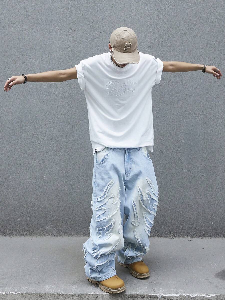 Men's Patchwork Wide Leg Loose Casual Jeans