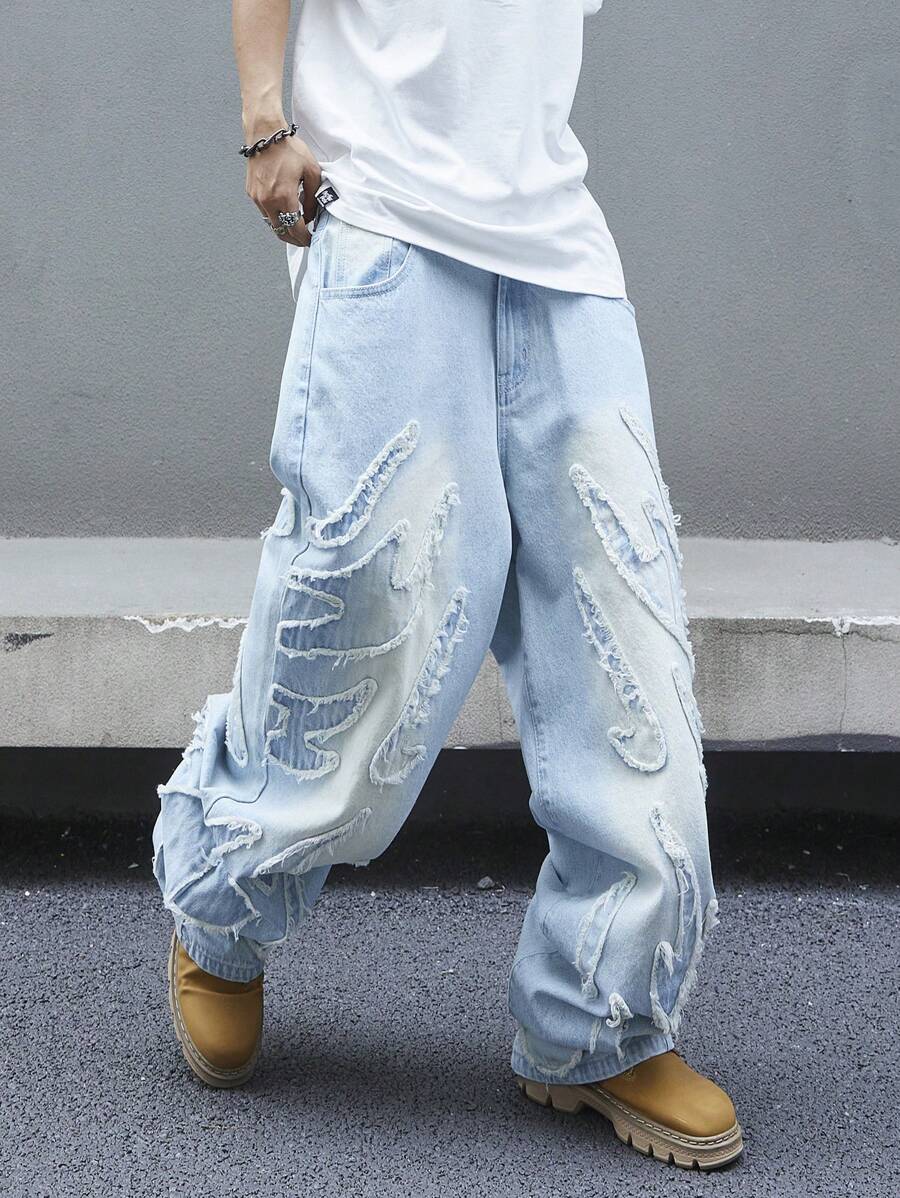 Men's Patchwork Wide Leg Loose Casual Jeans