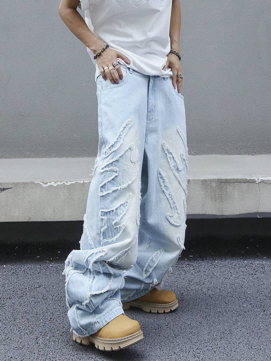 Men's Patchwork Wide Leg Loose Casual Jeans