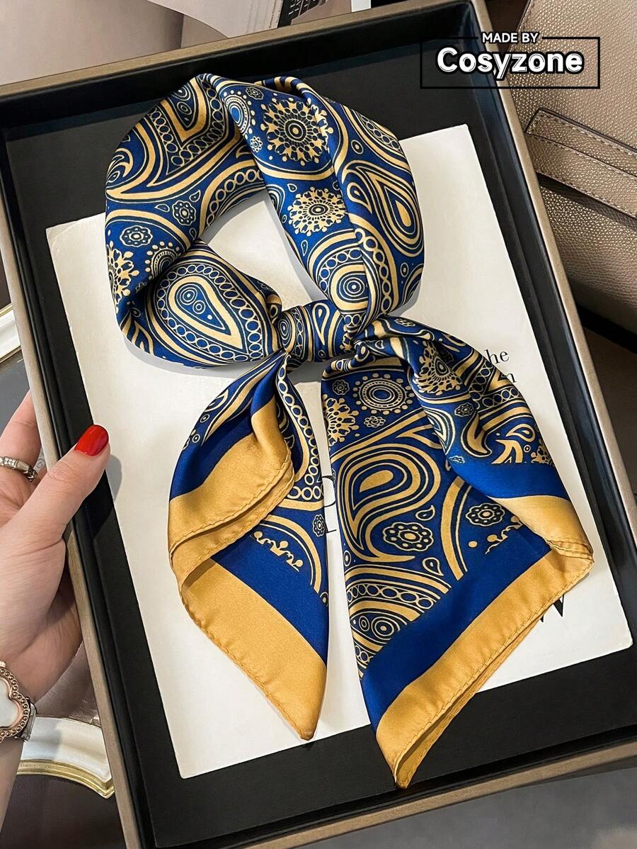 1pc Paisley Printed 70cm Faux Silk Square Scarf/Bandana
