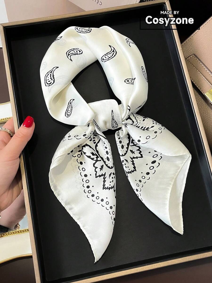 1pc Paisley Printed 70cm Faux Silk Square Scarf/Bandana