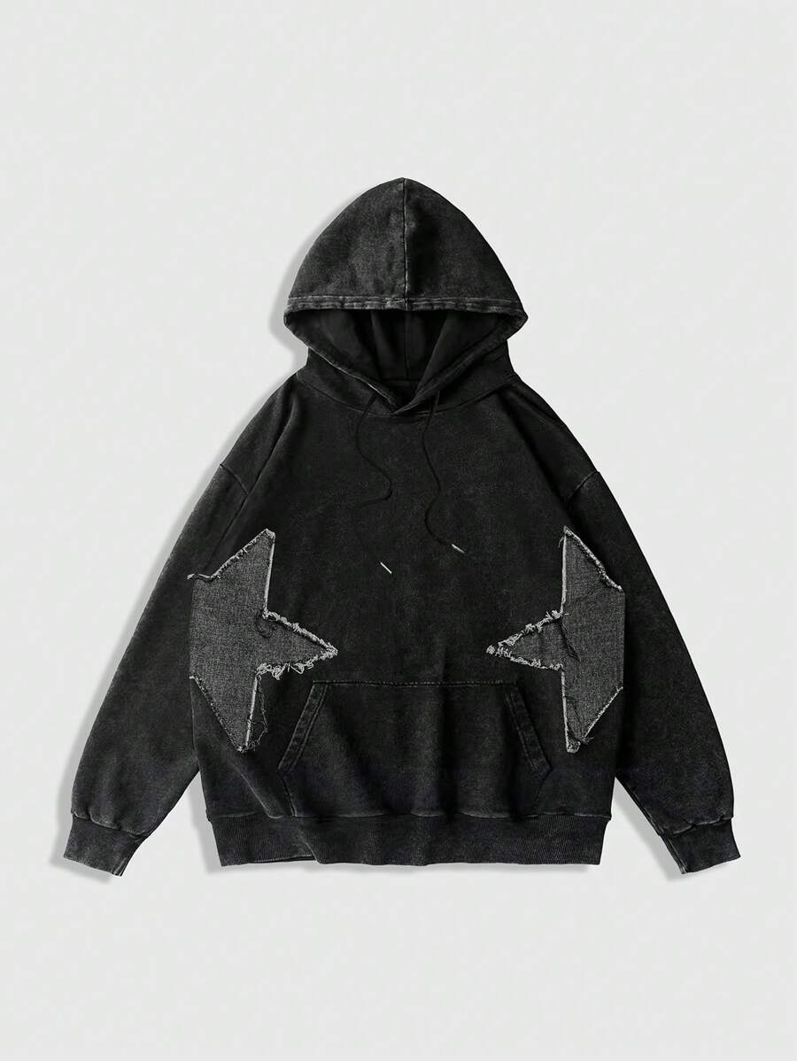 Vintage Drop Shoulder Patchwork Hoodie