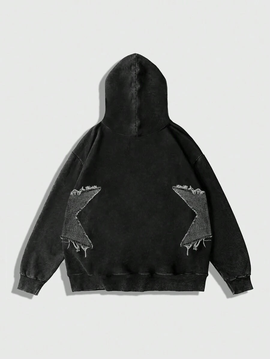 Vintage Drop Shoulder Patchwork Hoodie