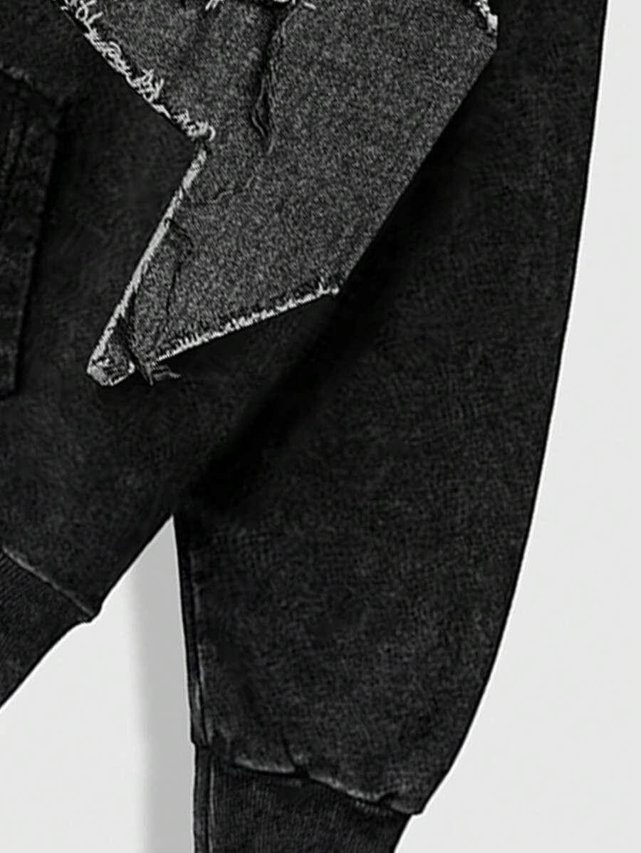 Vintage Drop Shoulder Patchwork Hoodie