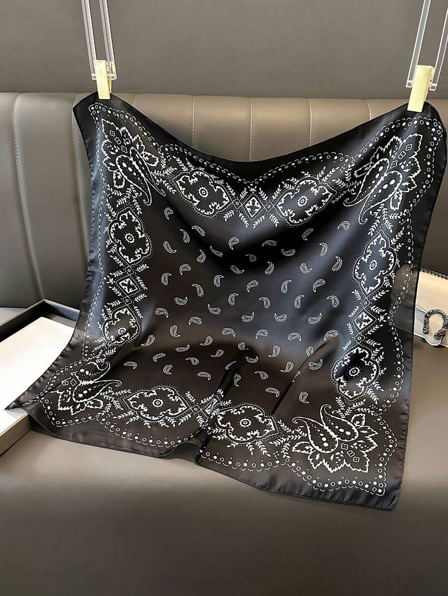 1pc Paisley Printed 70cm Faux Silk Square Scarf/Bandana