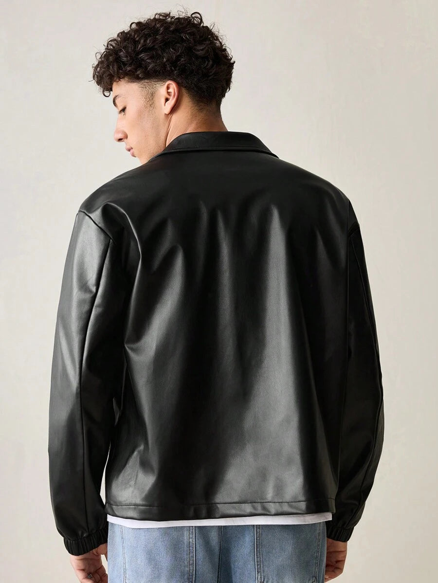 Men's Casual PU Leather Fitted Long Sleeve Men Jacket